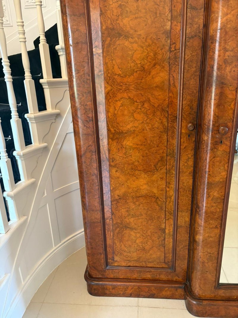 Outstanding Quality Large Antique Victorian Burr Walnut 3 Door Wardrobe - Image 13